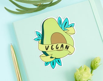 Vegan Avocado Vinyl Sticker // Laptop stickers // Avo stickers, Die cut stickers, Vegetarian