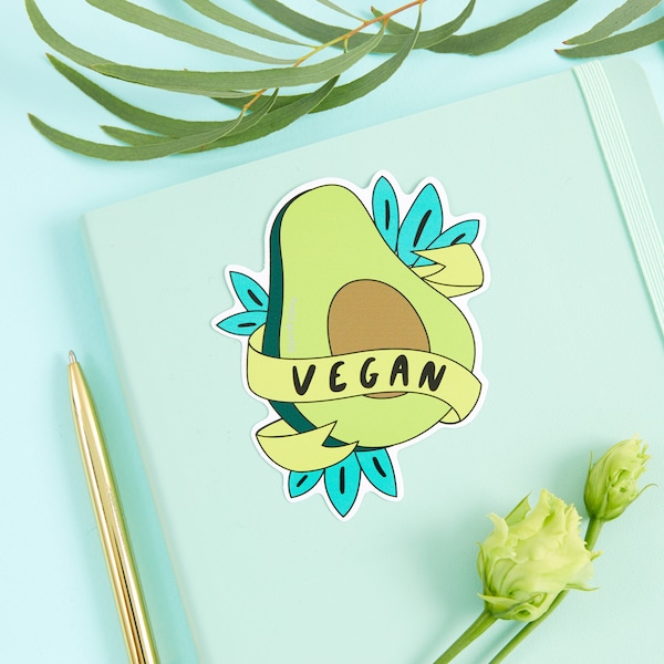 Vegan Avocado Vinyl Sticker // Laptop stickers // Avo stickers, Die cut stickers, Vegetarian