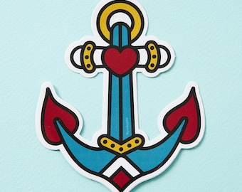 Tattoo Anchor - diecut Sticker // Large Vinyl Sticker // Old Skool School Tattoo Anchor // Tattoo Vinyl sticker for Laptop