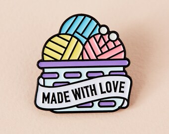 Made With Love Enamel Pin // Handmade Crafting Gift Lapel Pin Badge // Knitting basket pin // Wool pin