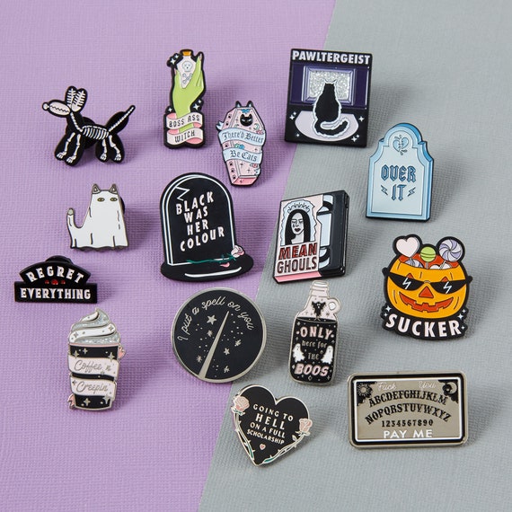 goth badges  Book pins, Pin and patches, Cute pins