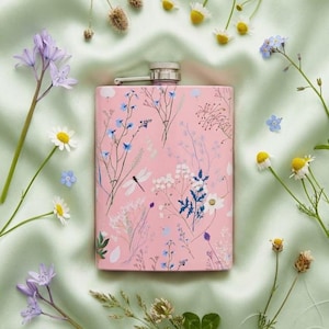 Spring Meadow Rostfritt Stål Höftpinne - Rosa // Metall Höftpinne, Alkoholflaska, Fräck, Hemlig Jultomte // Punkiga Pins