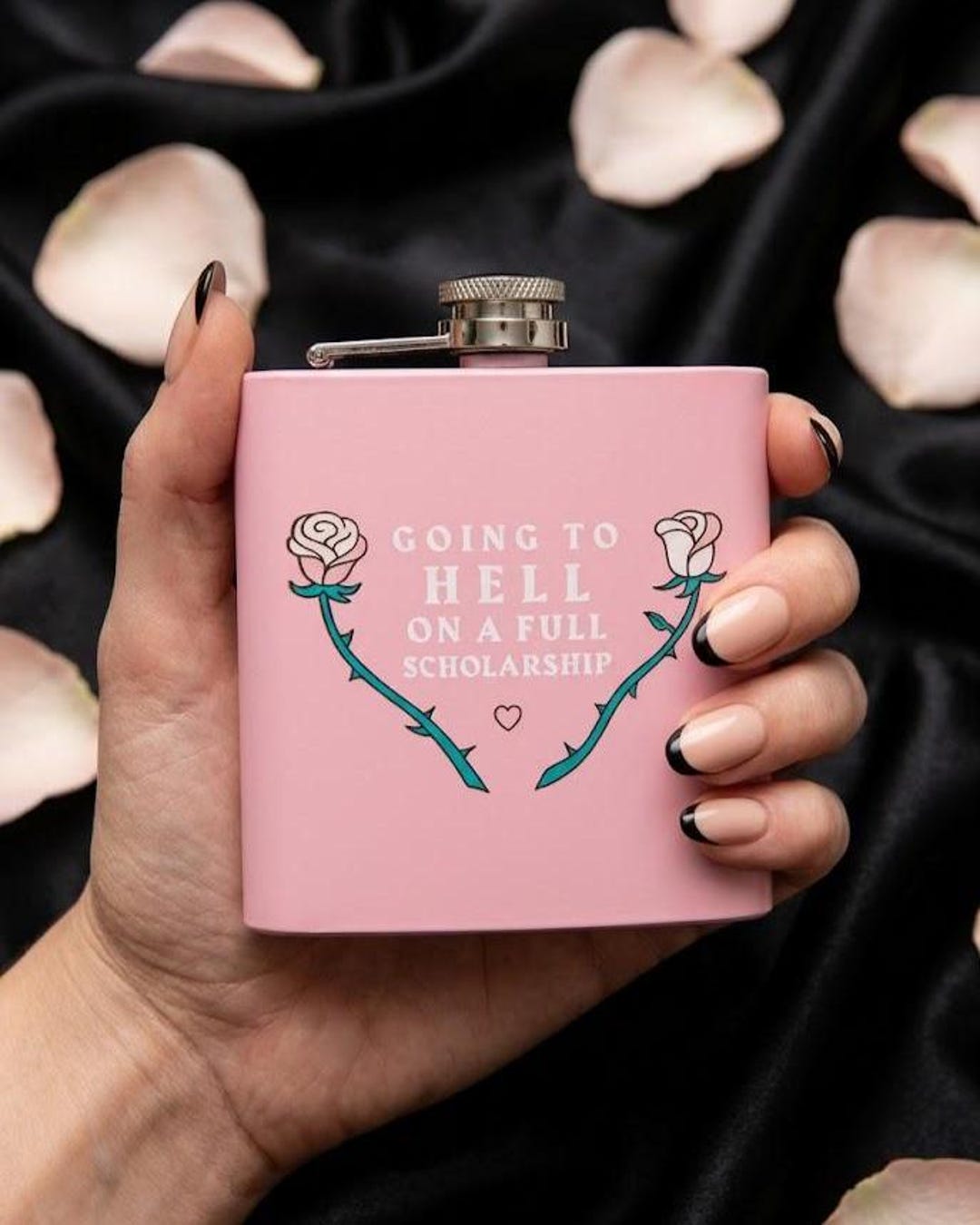 Going to Hell Stainless Steel Hip Flask - Pink // Cute Pink Metal