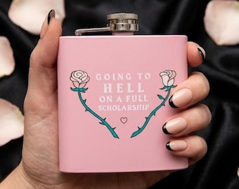 Going to Hell Stainless Steel Hip Flask - Pink // Cute Pink Metal