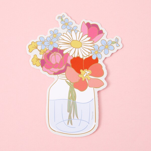 Jam Jar Flowers Vinyl Sticker // Laptop stickers // Die cut sticker, cute floral stickers