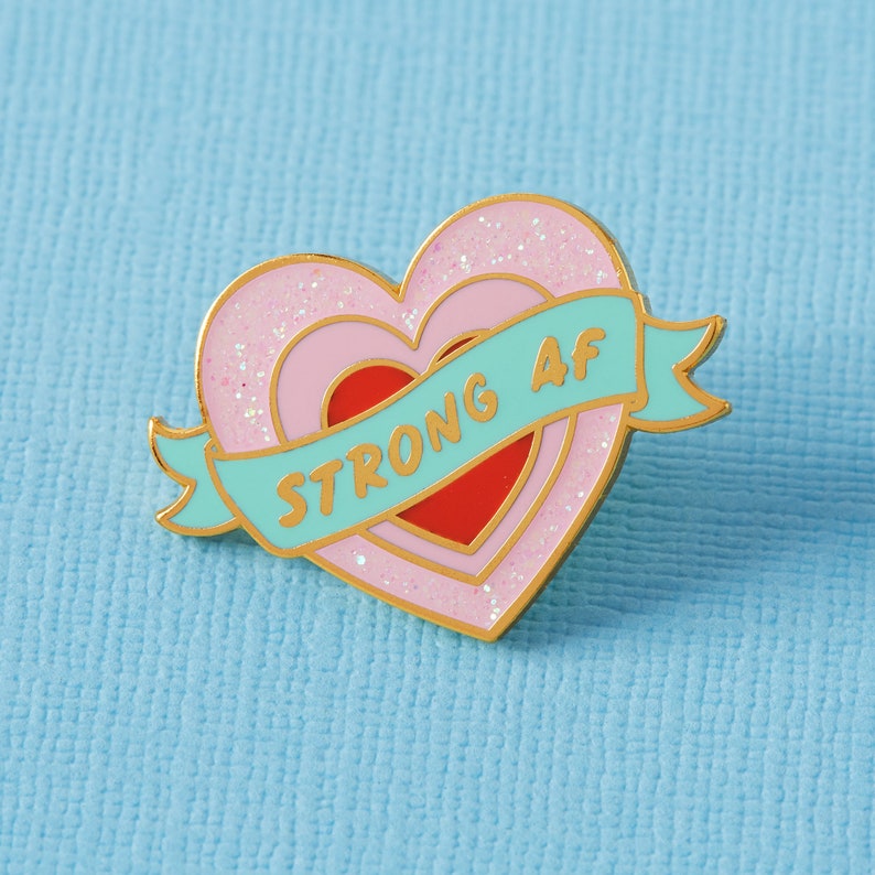 Strong AF Enamel Pin // Mental Health, Chronic Illness, Motherhood, Anxiety, Warrior Lapel Pin Badge Brooch // Punky Pins image 2