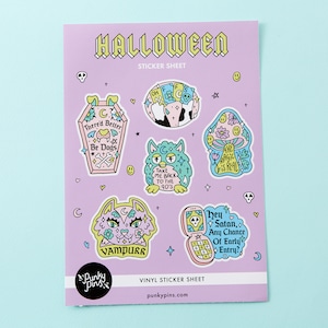 90&#39;S Halloween A5 Vinyl Sticker Sheet // Planner stickers // Illustration stickers