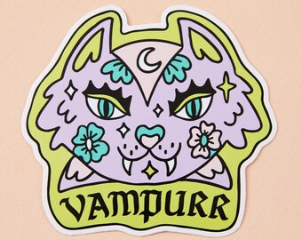 The Vampurr Cat Vinyl Sticker – Witchy Vampire Kitten Decal for Laptop