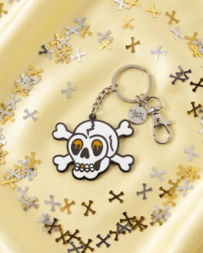 Skull and Crossbones Enamel Keyring or Key Chain. Jolly Roger