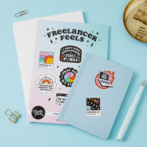 Freelancer Feels Sticker Sheet A5 // Planner stickers // Freelance designer stickers // Illustration stickers, Self Employed Illustrator