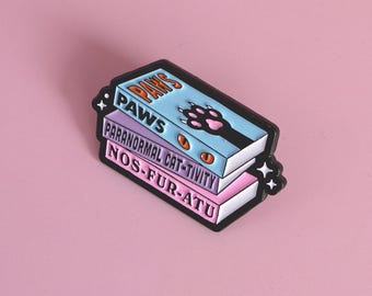 Cat Horror VHS Enamel Pin, Retro Movie Tape Stack, Funny Cat Lover Gift