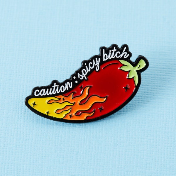 Caution: Spicy Bitch Enamel Pin - Punky Pins // pin badge, badges, Funny pins, Cute Pins in the UK