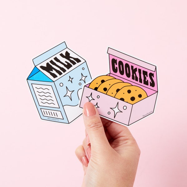 Milk & Cookies 2 x Vinyl Sticker Pack // Pair of die cut stickers, Valentines day sticker pack, Laptop stickers