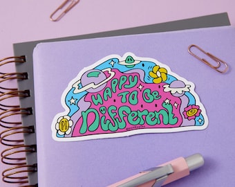 Happy To Be Different Vinyl Sticker // laptop sticker // Retro decal // Die cut stickers