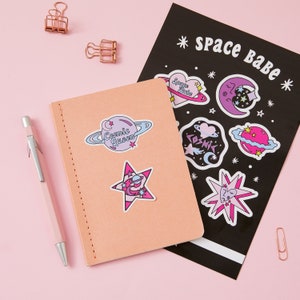 Space Babe Sticker Sheet A5 // Planner stickers / Illustration stickers / Moon and Stars stickers, Planet stickers, Moon Child Sticker sheet