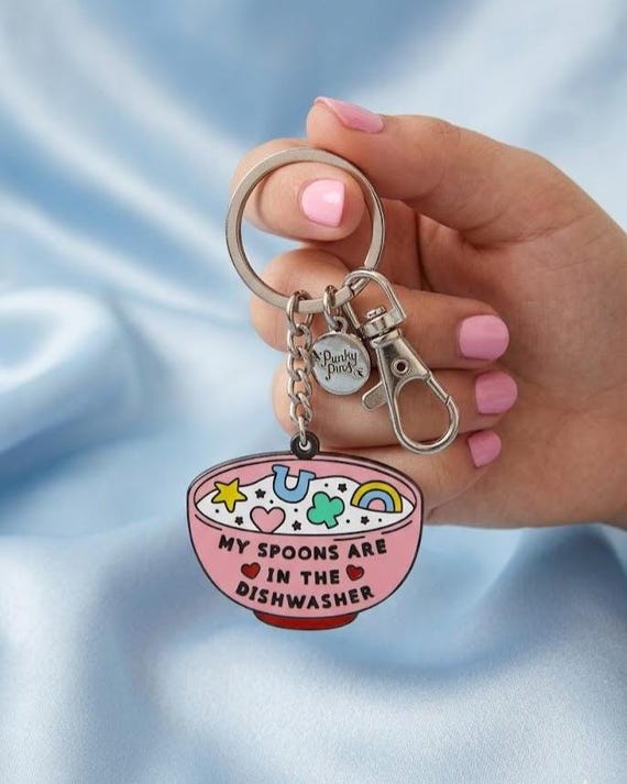My Spoons are in the Dishwasher Enamel Keyring // Punky Pins Key Chain // Spoonie, chronic illness gift // Chronically Ill