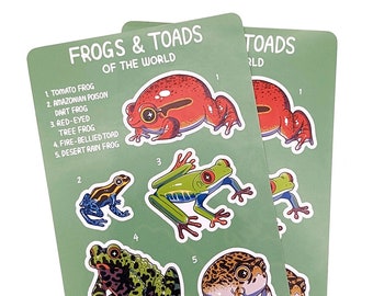 Frogs & Toads of the World Sticker Sheet / Cute Amphibian Stickers