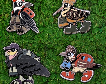 Birdwatching Enamel Pins: North American Birds - Woodpecker, Roadrunner, Condor