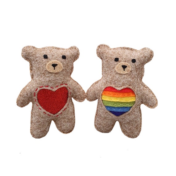 Teddy magnet felt teddy bear felt charm bear magnet felt keyring Pride magnet LGBT felt gifts cute handmade plush toy