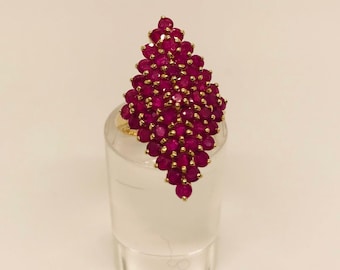 Vintage 14K Gold Ruby Cocktail Ring, Mid Century Ruby Statement Ring, Size 8.25, Gift for Her