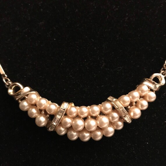 Vintage Coro Faux Pearl Rhinestone Choker Necklace - image 2