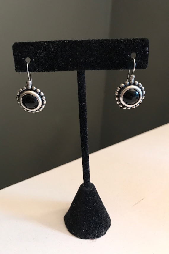 925 Sterling Silver and Onyx Earrings, Wire Lockin
