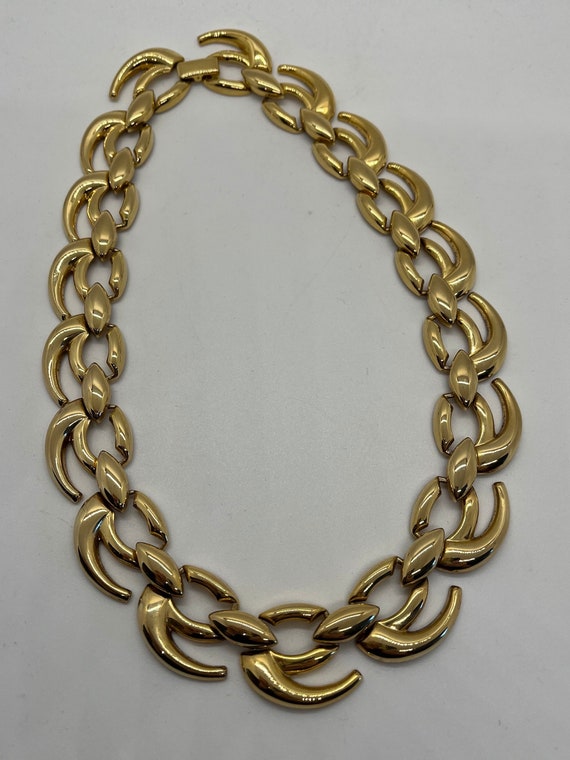 Vintage Gold Tone Choker Necklace, Chunky Link Go… - image 2