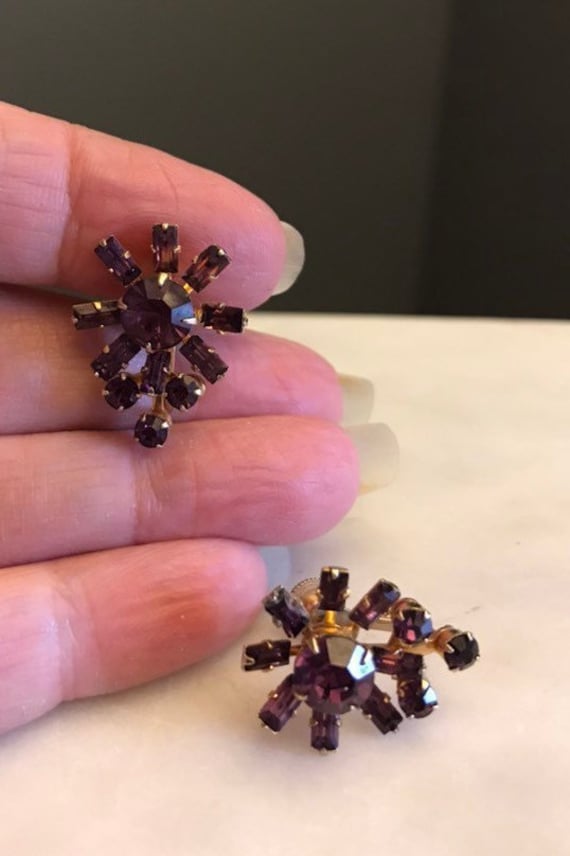 Glamorous Vintage Purple Rhinestone Earrings with… - image 2