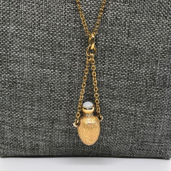 Vintage MMA Egg Shaped Pendant on a Chain, MMA necklace adapted from a Faberge Scent Flacon Necklace, 24k gold electroplate museum replica