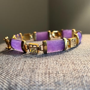 Piękna bransoletka Good Luck Lavender Jade w żółtym złocie, Lawendowy Jadeit