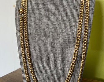 Vintage Gold Tone Chain Necklace, Extra Long Chunky Link Gold Plated Necklace, Mid Century Jewelry