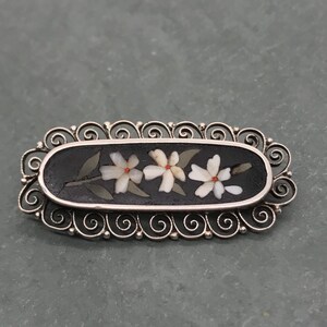 Antique Victorian Pietra Dura Inlay Brooch, Flower Stone Inlay Pin Italy, Peruzzi