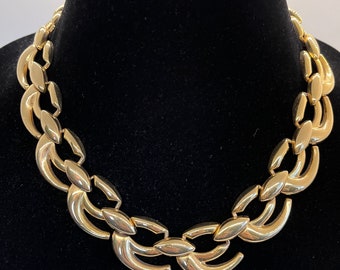 Vintage Gold Tone Choker Necklace, Chunky Link Gold Plated Choker