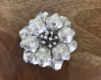 Vintage Sterling silver patterned foral pendant, Boho silver flower pendant