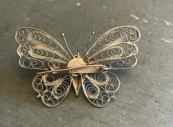 Silver Butterfly Brooch, Vintage Filigree Butterf… - image 5