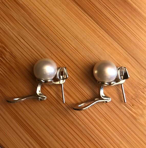 Vintage Pearl and CZ Latch Back Earrings, Pearl F… - image 5
