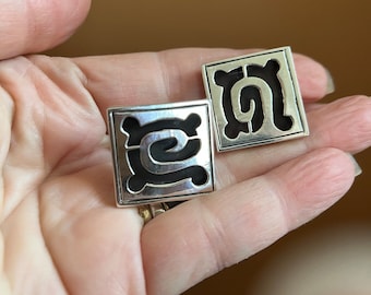 Boutons De Manchette Argent Sterling Taxco Mexique - Modèle TF-26 - Vintage