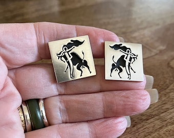 Vintage Mexican Sterling Silver Cufflinks, Pedro Romero Bullfighter Matador Cuff Links, Mid-Century Mexican Art