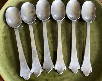 Antique Jamaican Silvertone spoons, Set of 6 antique teaspoons