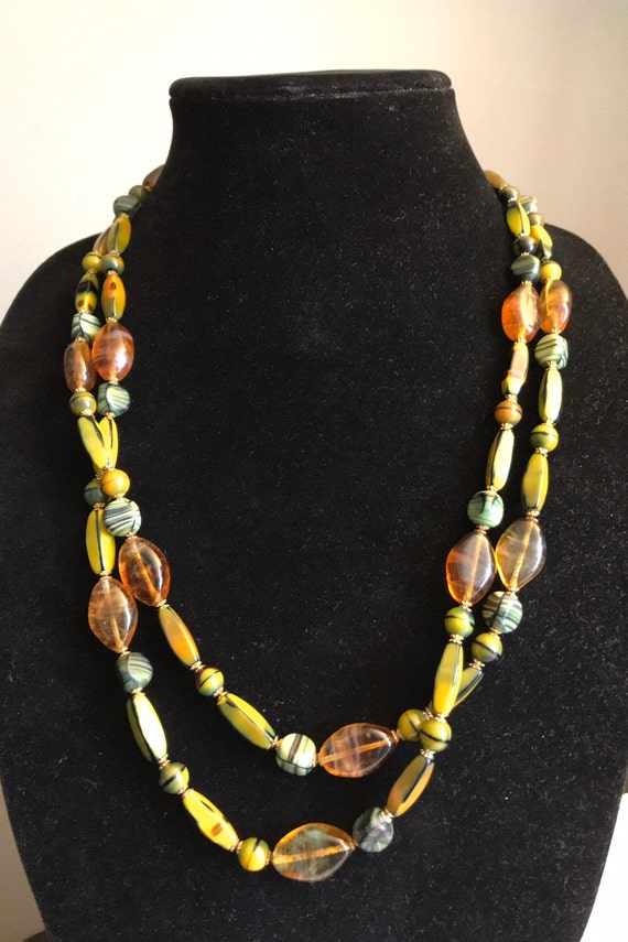 Lime Green Quartz & Glass Bead Necklace