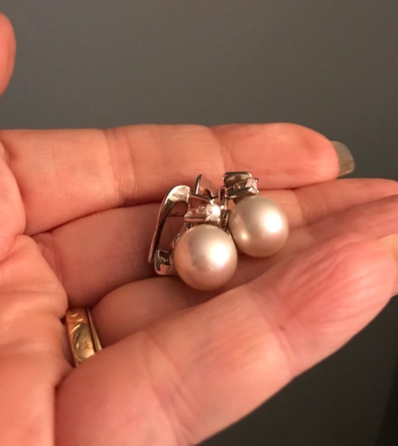 Vintage Pearl and CZ Latch Back Earrings, Pearl F… - image 3