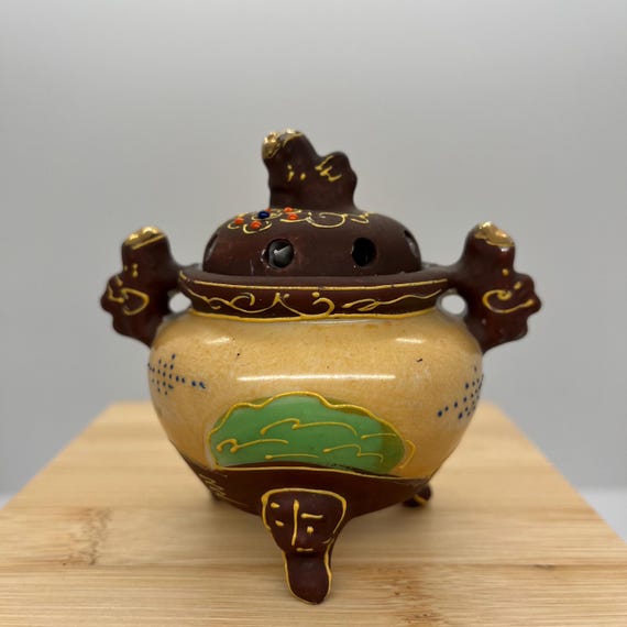 ヴィンテージ薩摩焼香炉、手描きの犬模様 - Etsy 日本