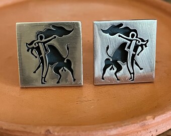 Boutons De Manchette Matador Torero - Ronds, Noir Et Ton Argenté - Vintage - Occasion