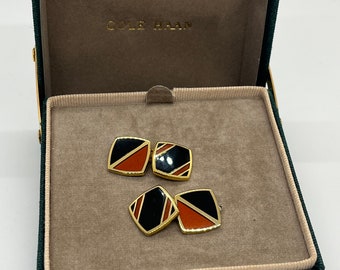 Vintage Art Deco Red and Black Enamel Double Sided Cufflinks by Cole Haan, Cole Haan enamel cufflinks in original box