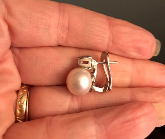 Vintage Pearl and CZ Latch Back Earrings, Pearl F… - image 6