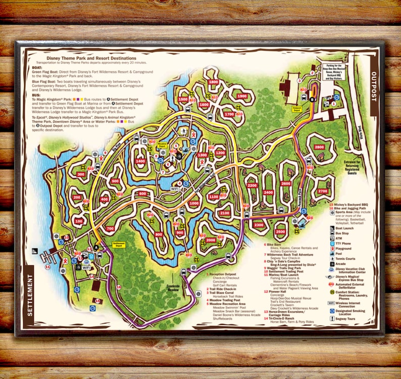 FORT WILDERNESS Guide Map Wood Sign Plaque Print Disney World | Etsy
