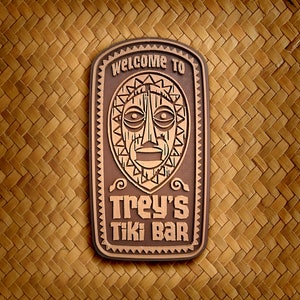 Personalized Tiki Bar Sign 3D Printed Custom Polynesian Gift Plaque Midcentury Modern Beach Pool Hawaii Man Cave Vintage Name Decor Wall Art