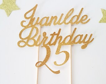 Décoration gâteau , cake topper, dore paillete, prenom, age, birthday,decoration anniversaire,