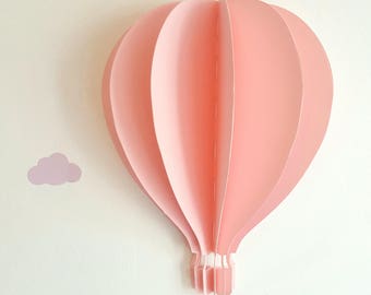 une montgolfière murale à coller 3D, décoration chambre bebe, cadeau naissance, modèle moyen, en papier 210 gr-20 cm de haut