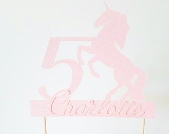 Décoration gateau, licorne, cake topper, rose, paillette, age, prenom,  rose ,fete anniversaire enfant